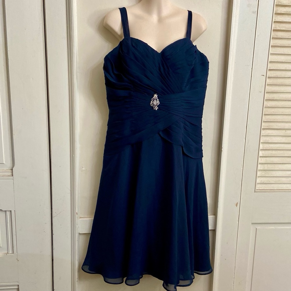 Forever Yours Formal Blue Lined Dress with Rhinestones Size 12